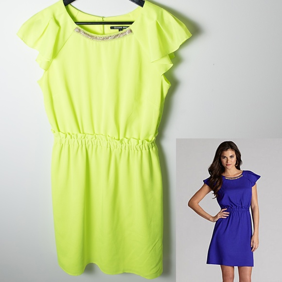 Gianni Bini Dresses & Skirts - Gianni Bini Rosalind Embellished Neck Dress Neon